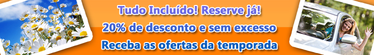 Aluguer de autom�veis em Faro - Tudo Inclu�do! Reserve j�!
20% de desconto e sem excesso
Receba as ofertas da temporada
